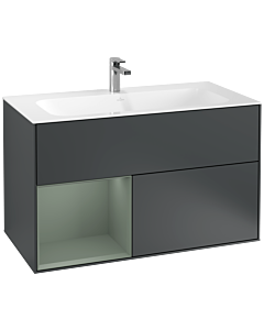 Villeroy und Boch Finion Waschtischunterschrank G030GMHG 99,6x59,1cm, Wandbeleuchtung, Regal links Olive Matt Lacquer, Midnight Blue Matt Lacquer